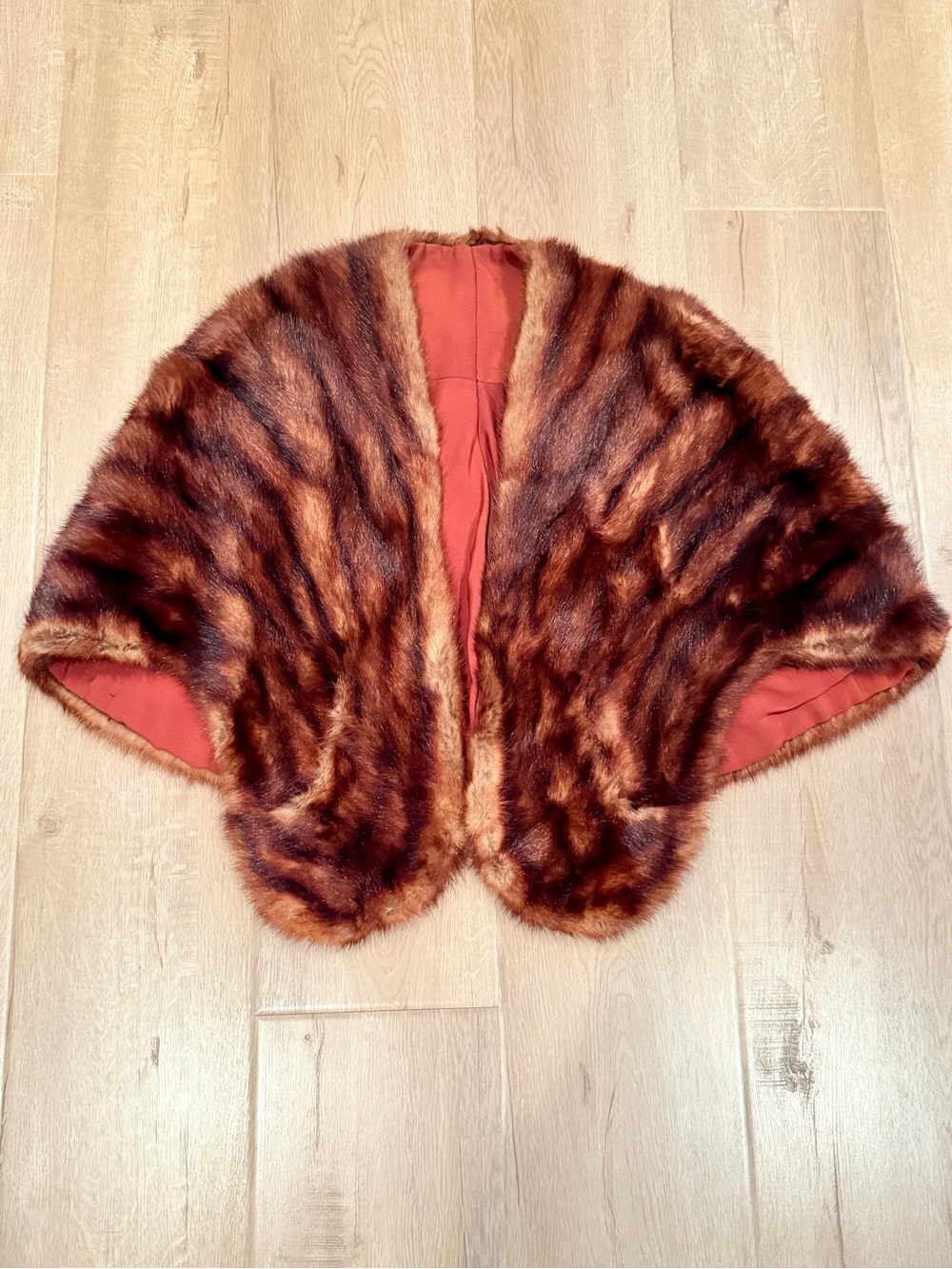 Vintage Kerrybrooke‎ Fur Mink Fur Wrap Shrug Stole Cape Pocket Jacket Brown